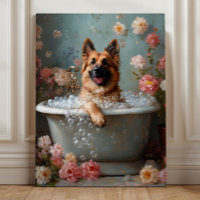 German Shepherd in Bath – Whimsical Floral