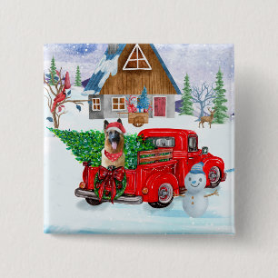 German Shepherd In Christmas Delivery Truck Snow  2 Inch Square Button