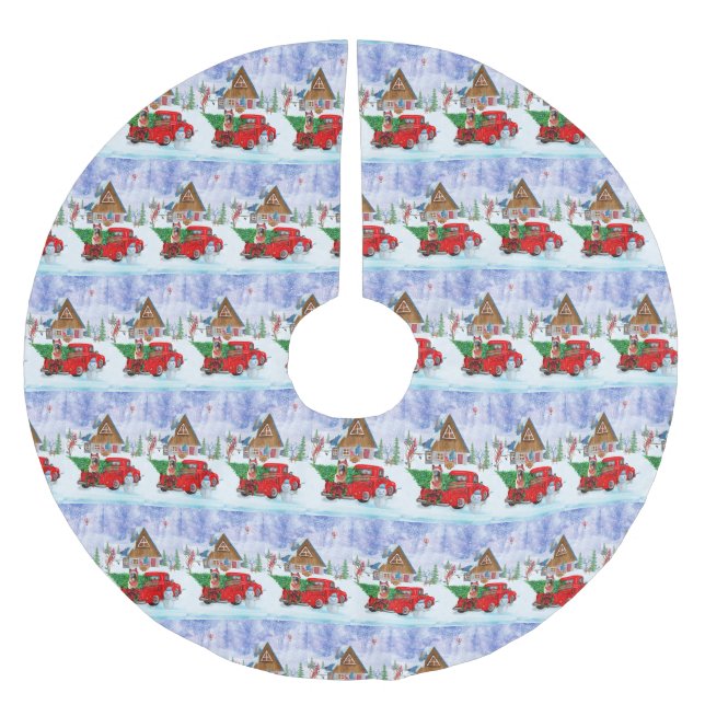 German Shepherd In Christmas Delivery Truck Snow  Brushed Polyester Tree Skirt (Front)