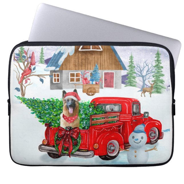 German Shepherd In Christmas Delivery Truck Snow  Laptop Sleeve (Front)