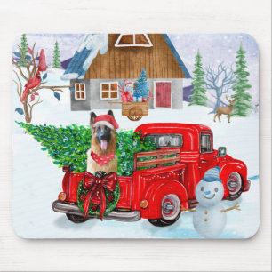 German Shepherd In Christmas Delivery Truck Snow Mouse Pad
