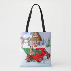 German Shepherd In Christmas Delivery Truck Snow Tote Bag