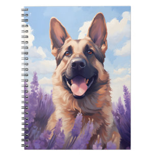 German Shepherd in Lavender field Notebook