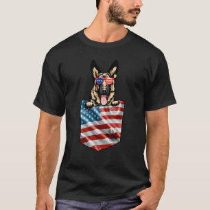 German Shepherd In Pocket  American Flag Patriotic T-Shirt
