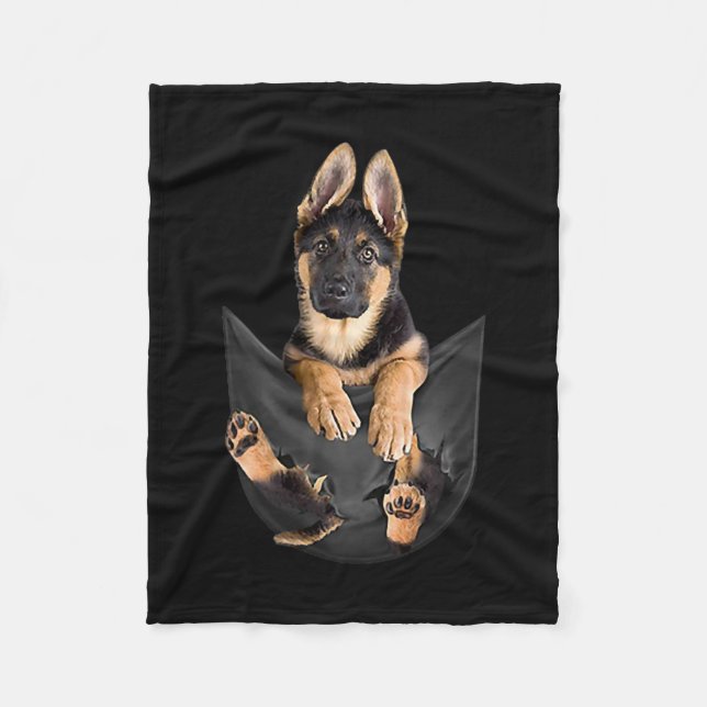 German Shepherd In Pocket T-Shirt Funny Dog Lover Fleece Blanket (Front)