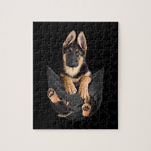 German Shepherd In Pocket T-Shirt Funny Dog Lover Jigsaw Puzzle (Vertical)