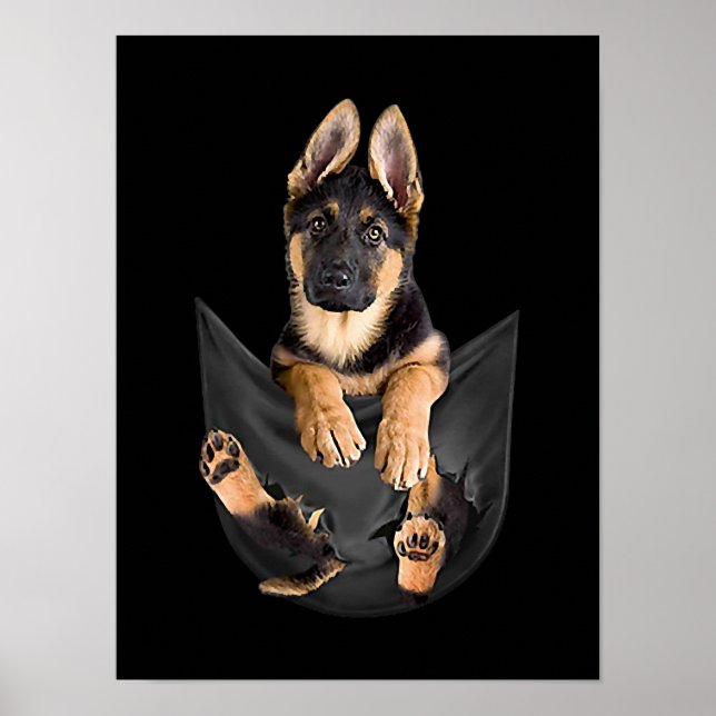 German Shepherd In Pocket T-Shirt Funny Dog Lover Poster (Front)