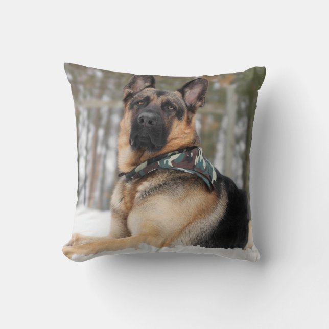 German Shepherd In Snow Throw Pillow (Front)
