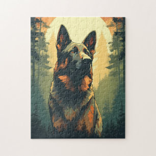 German-Shepherd in the forest during sunset Jigsaw Puzzle