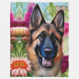 German Shepherd in the Garden Fleece Blanket