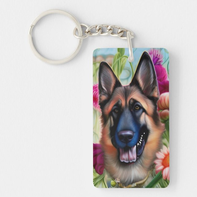 German Shepherd in the Garden Keychain (Front)