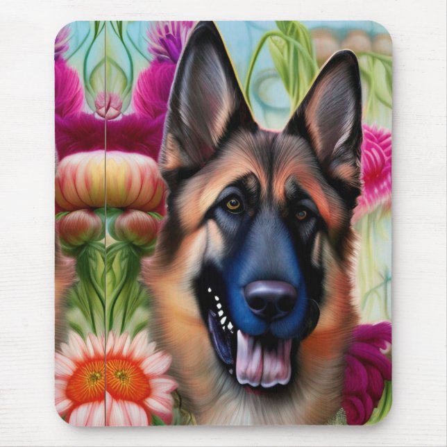 German Shepherd in the Garden  Mouse Pad (Front)