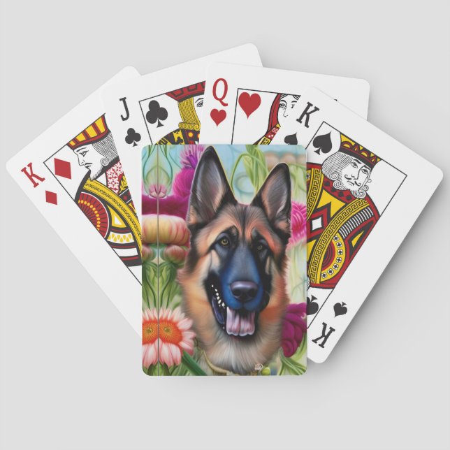 German Shepherd in the Garden  Playing Cards (Back)