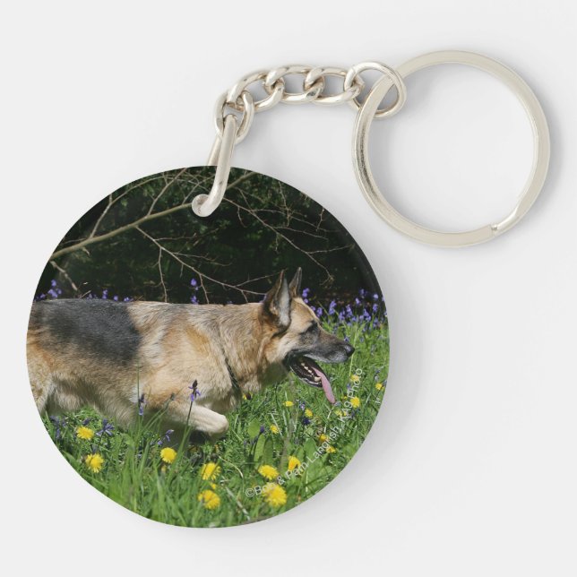 German Shepherd in Yellow Flowers Keychain (Back)