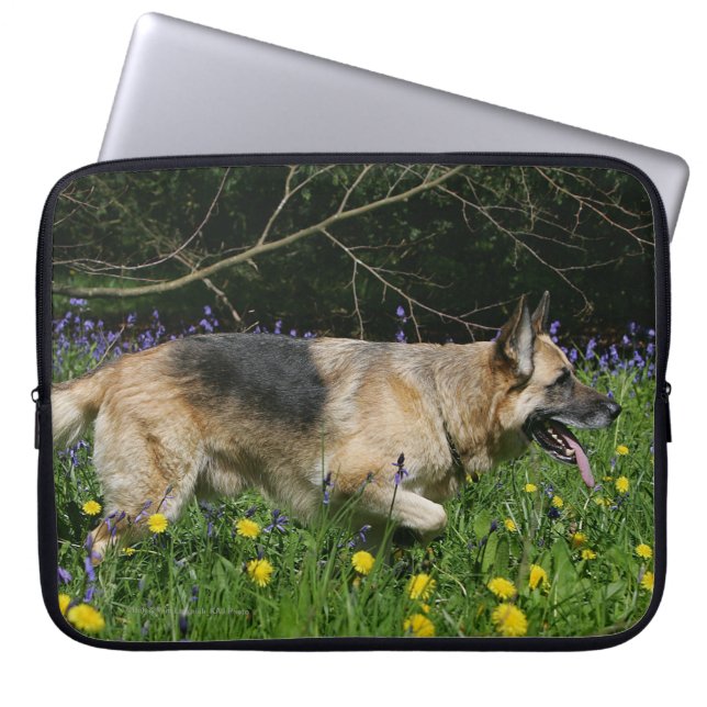 German Shepherd in Yellow Flowers Laptop Sleeve (Front)