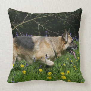 German Shepherd in Yellow Flowers Throw Pillow