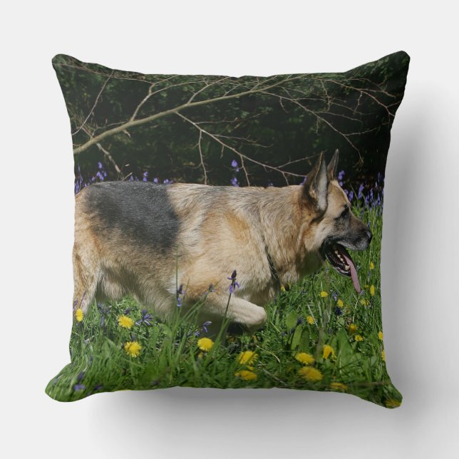 German Shepherd in Yellow Flowers Throw Pillow (Front)