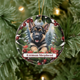 German Shepherd Joy: Customized Christmas Ceramic Ornament