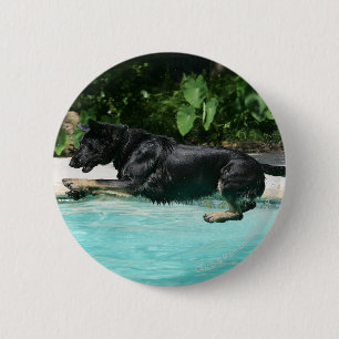 German Shepherd Jumping in Water 2 Inch Round Button