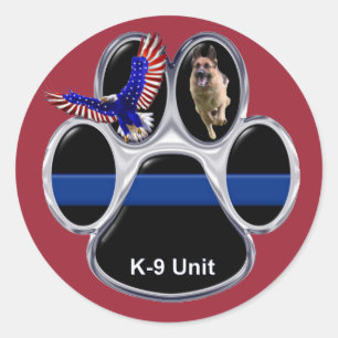 German Shepherd K-9 Thin Blue Line Sticker, Glossy Classic Round Sticker