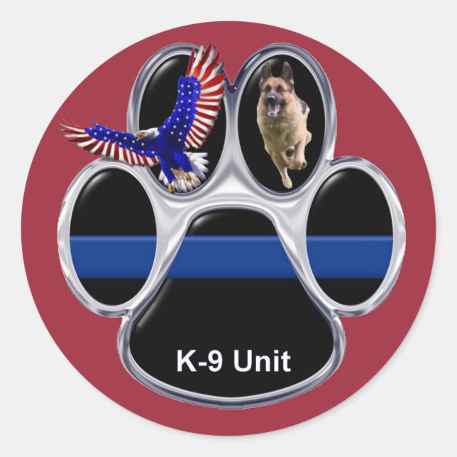 German Shepherd K-9 Thin Blue Line Sticker, Glossy Classic Round Sticker (Front)