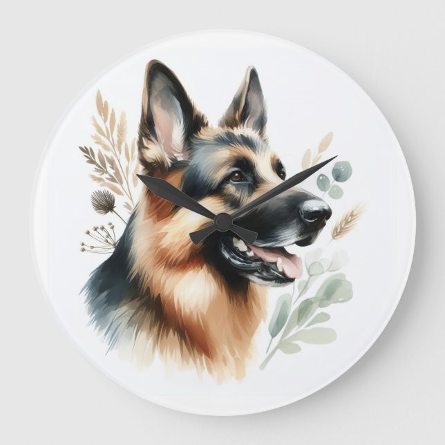 German Shepherd Large Clock (Front)