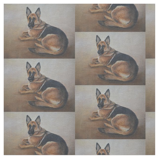 German Shepherd Laying Dog Art Fabric (Close Up)