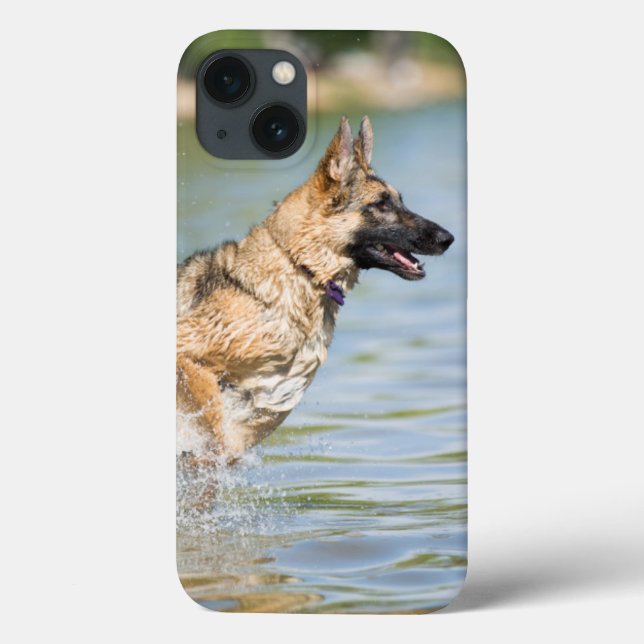 German Shepherd Leaps Into Water Case-Mate iPhone Case (Back)