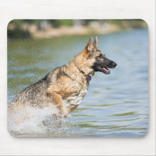 German Shepherd Leaps Into Water Mouse Pad