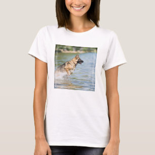German Shepherd Leaps Into Water T-Shirt