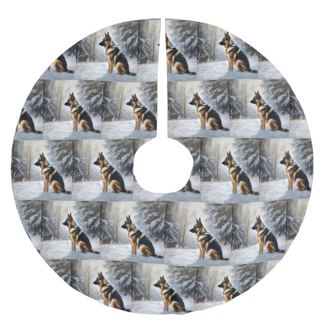 German Shepherd Let It Snow Christmas Brushed Polyester Tree Skirt (Front)