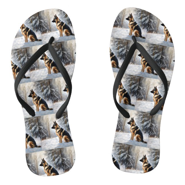 German Shepherd Let It Snow Christmas Flip Flops (Footbed)