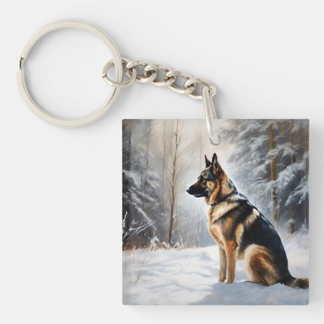 German Shepherd Let It Snow Christmas Keychain (Front)