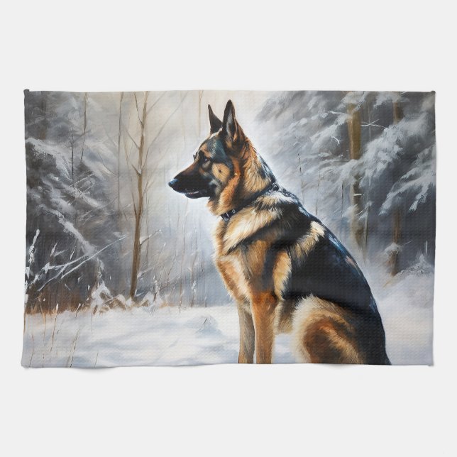 German Shepherd Let It Snow Christmas Kitchen Towel (Horizontal)