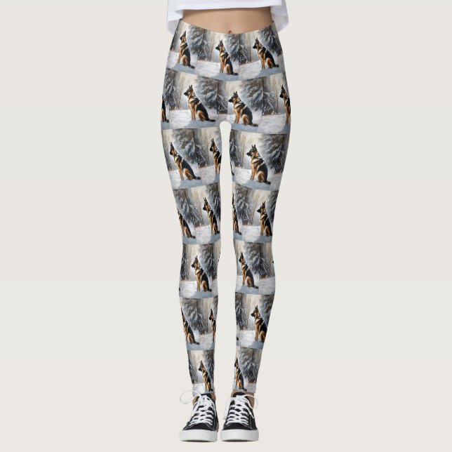 German Shepherd Let It Snow Christmas Leggings (Front)