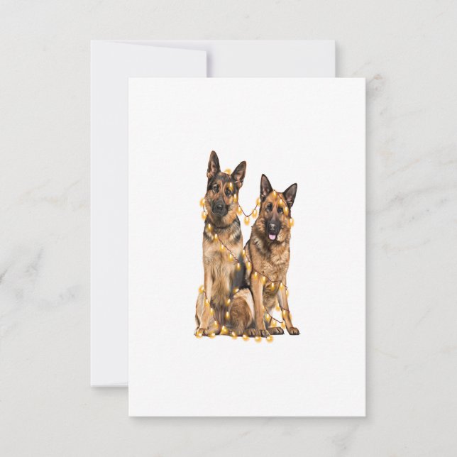 German Shepherd Lights Heart Christmas Santa Xmas RSVP Card (Front)