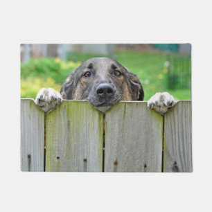 German Shepherd Looking Over Fence Doormat