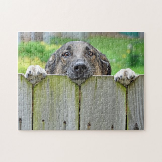 German Shepherd Looking Over Fence Jigsaw Puzzle (Horizontal)