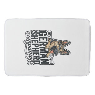 German Shepherd Lover Vintage Engraving Dog Typogr Bath Mat