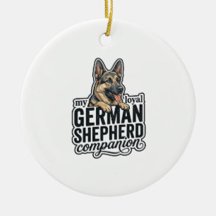 German Shepherd Lover Vintage Engraving Dog Typogr Ceramic Ornament