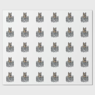German Shepherd Lover Vintage Engraving Dog Typogr Wrapping Paper