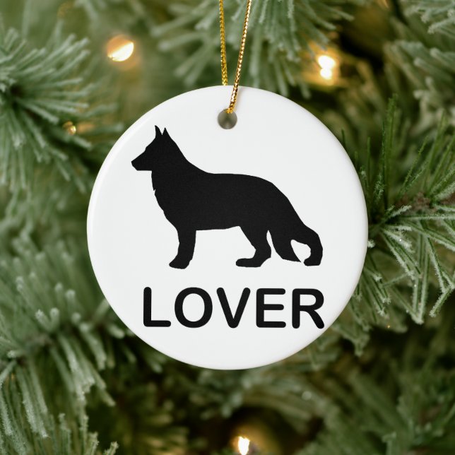 German Shepherd Lover with Silhouette Ceramic Ornament (Tree)