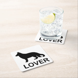 German Shepherd Lover with Silhouette Square Paper Coaster