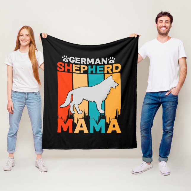 German Shepherd MAMA, Blue Brown on  Black  Fleece Blanket (In Situ)