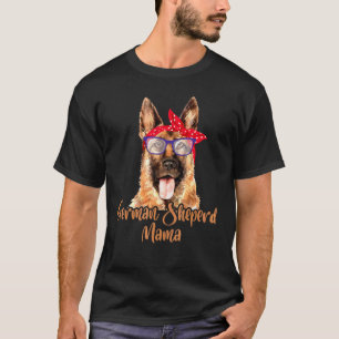 German Shepherd Mama Mom Red Scarf Eyeglasses Paws T-Shirt