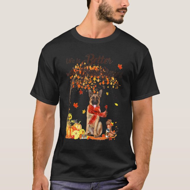 German Shepherd Maple Tree Thanksgiving Day Cute D T-Shirt (Front)
