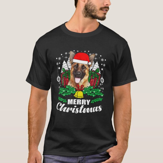 German Shepherd Merry Christmas Dog T-Shirt (Front)