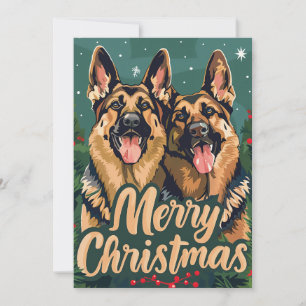 German Shepherd Merry Christmas  Holiday Card
