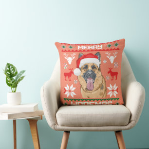 German Shepherd Merry Woofmas Sweatshirt Christmas Throw Pillow