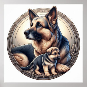 German Shepherd Mom and Pup 01X Poster